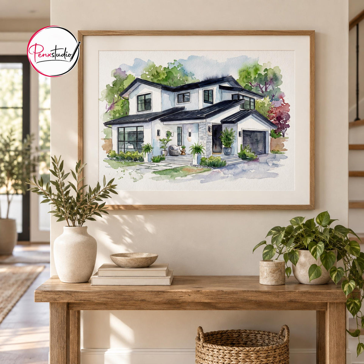 Watercolor house portrait from photo