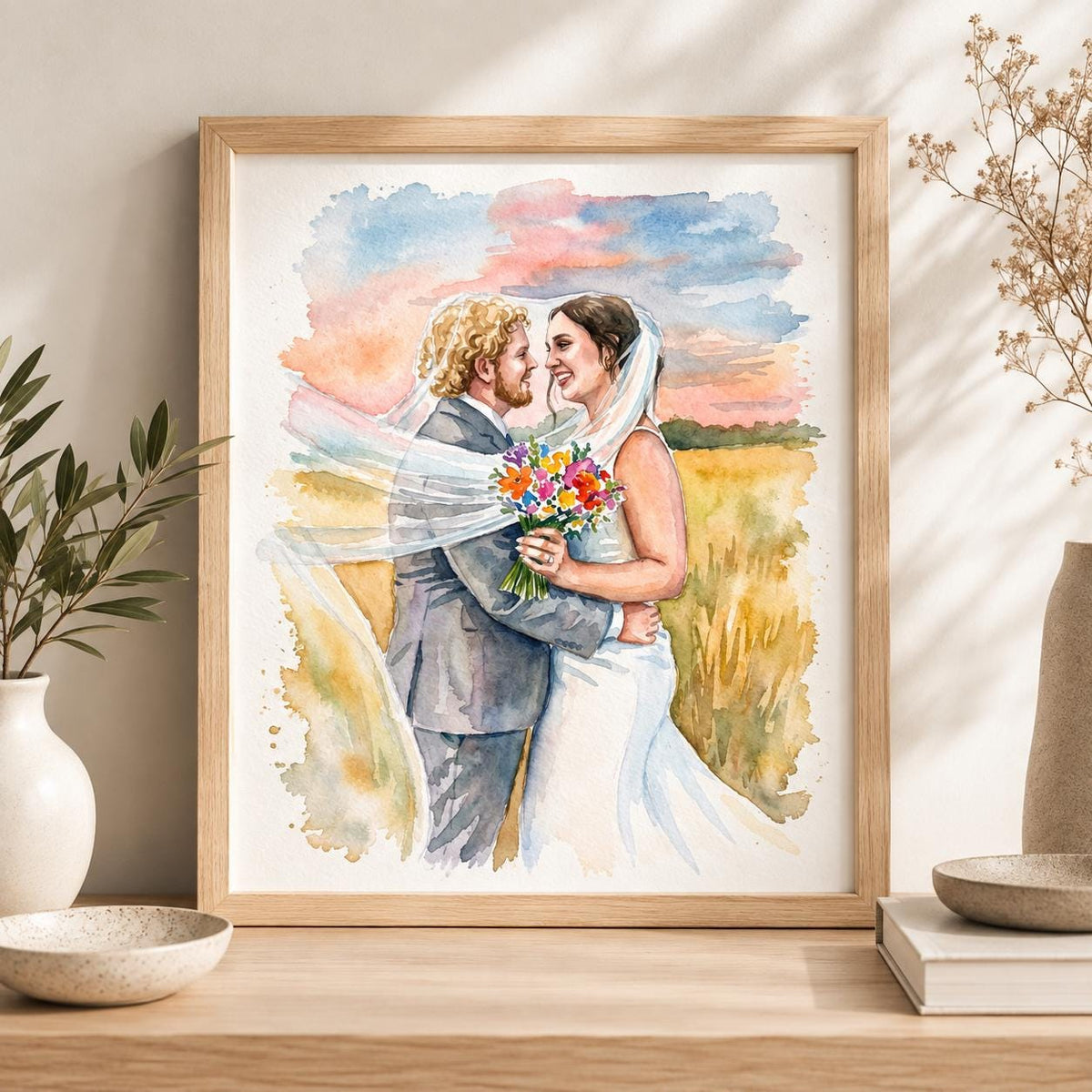 Custom Wedding Portrait From Photo, Watercolor Bride and Groom Painting, Personalized Wedding Gift, Bridal Party Art, Anniversary Keepsake