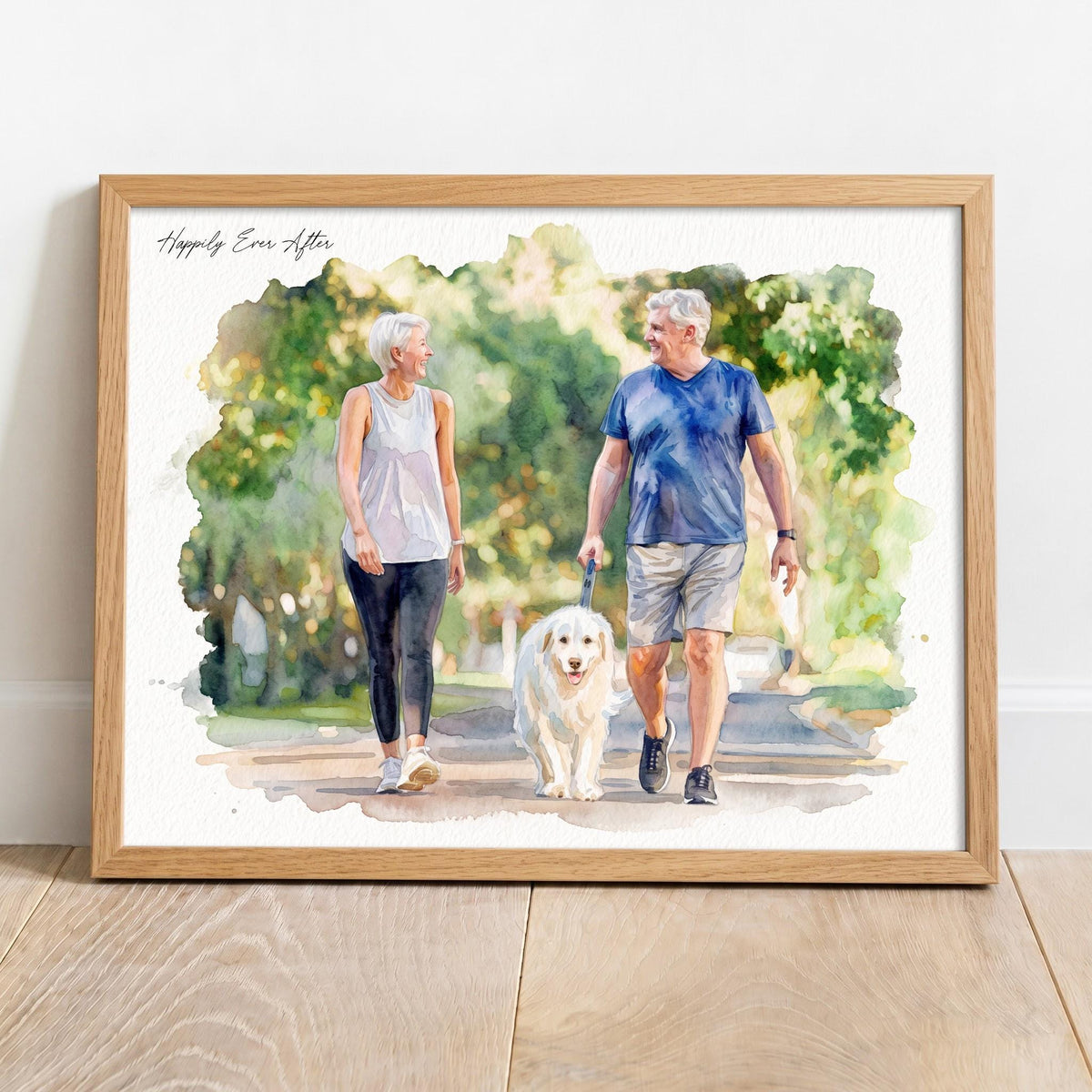 Custom Couple and Pet Watercolor Portrait From Photo, Personalized Dog Family Art, Anniversary Gift for Couple