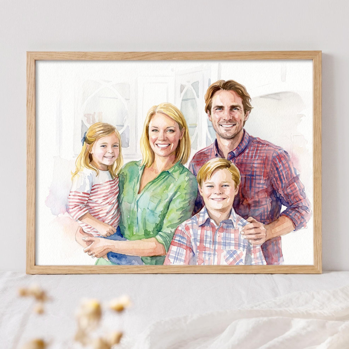 Custom Family Watercolor Portrait From Photo, Personalized Family Painting, Family Gift for Parents, Custom Family Wall Art