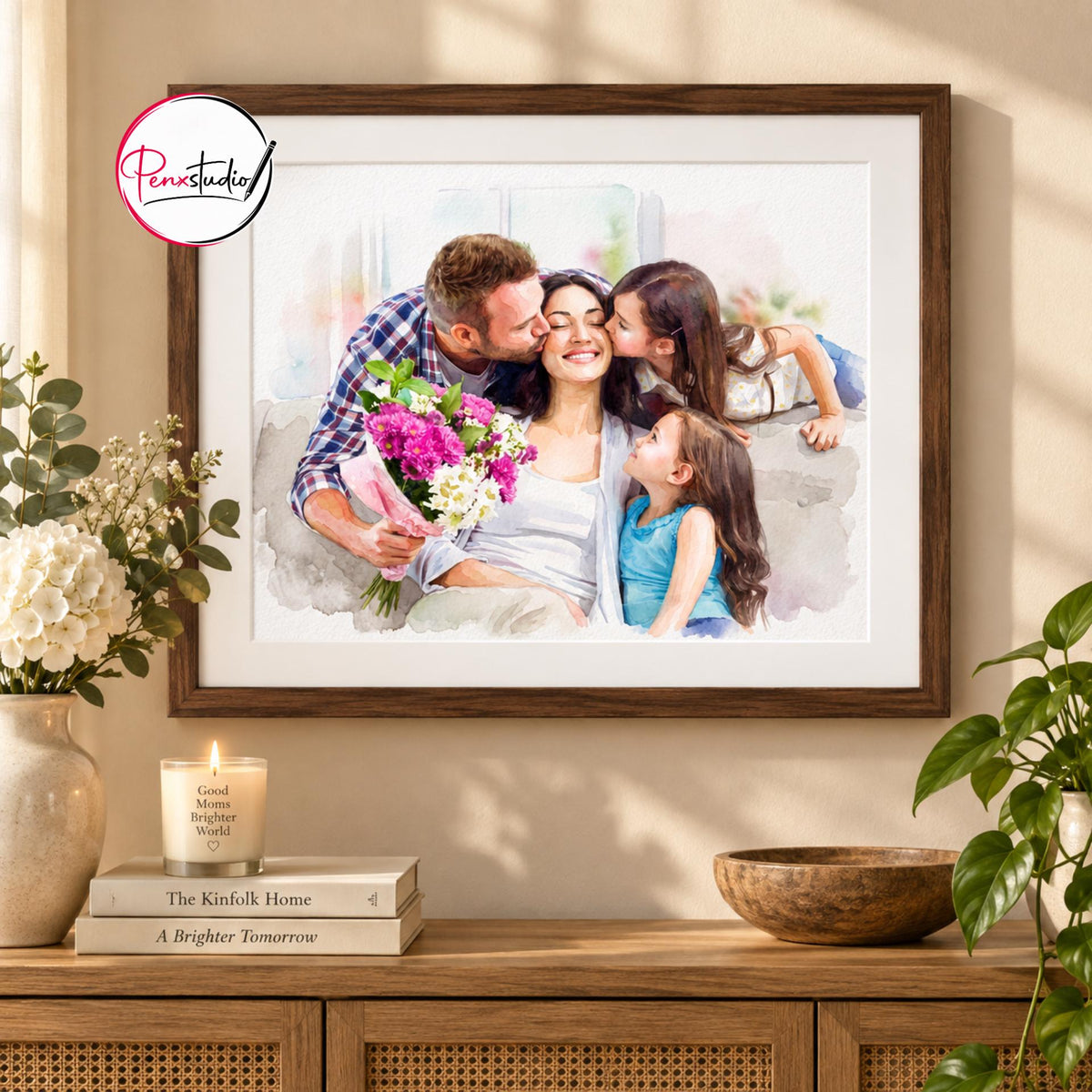 Custom Mom Watercolor Portrait From Photo, Personalized Mother and Children Gift, Mother’s Day Family Portrait, Grandma Keepsake