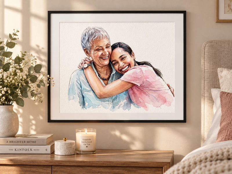 Custom Mom Watercolor Portrait From Photo, Personalized Mother Daughter or Mother Son Gift, Mother's Day Family Keepsake