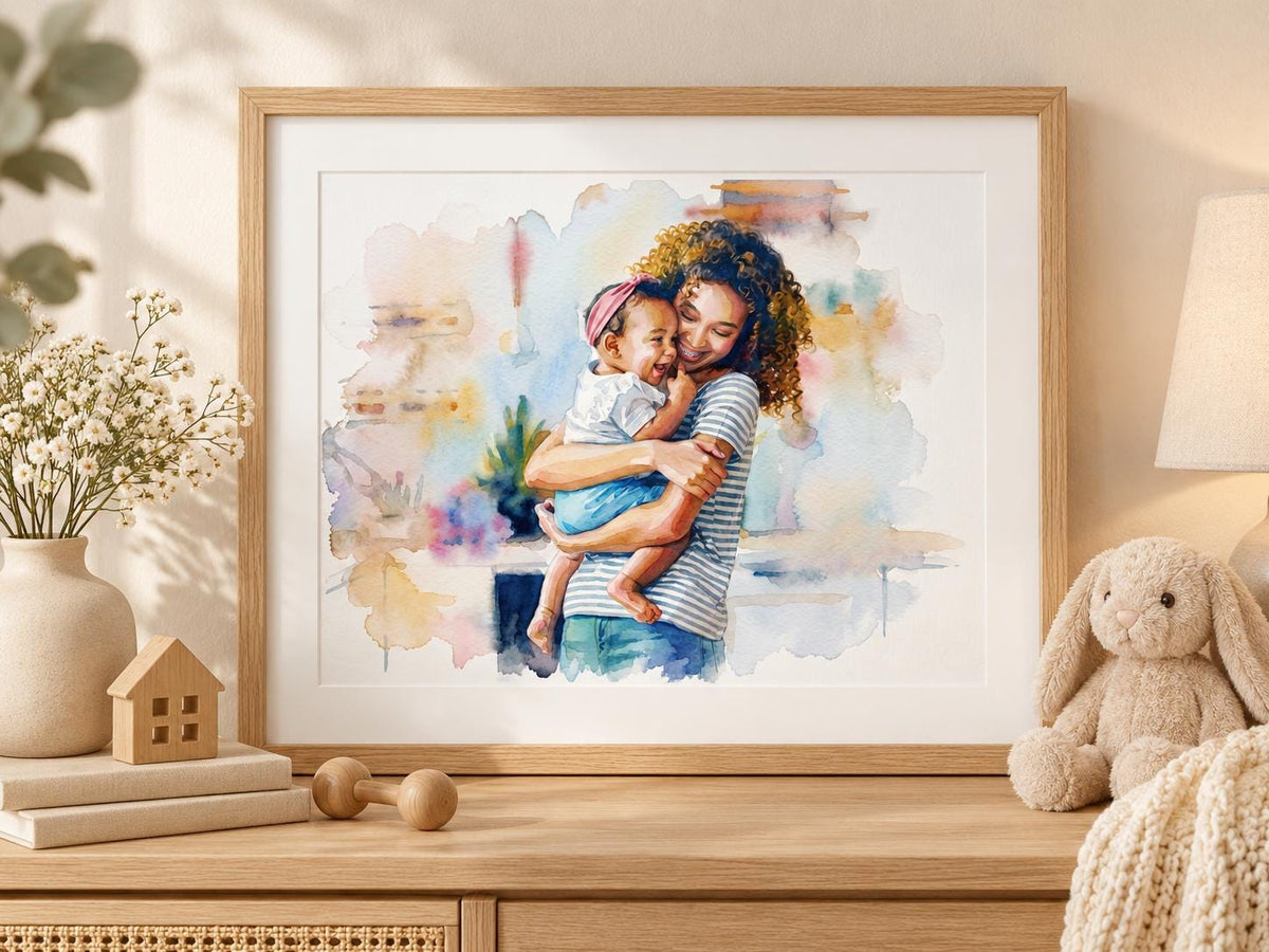 Custom Mom Watercolor Portrait From Photo, Personalized Mother and Children Gift, Mother’s Day Family Portrait, Grandma Keepsake