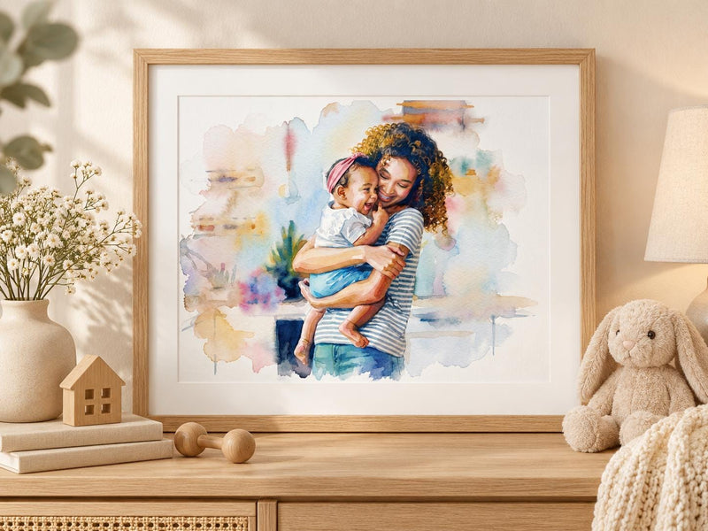 Custom Mom Watercolor Portrait From Photo, Personalized Mother and Children Gift, Mother’s Day Family Portrait, Grandma Keepsake