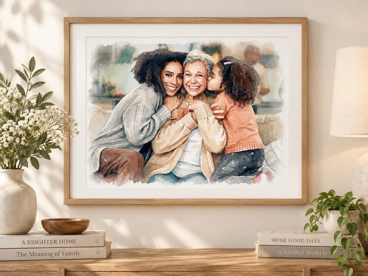 Custom Mom Watercolor Portrait From Photo, Personalized Mother and Children Gift, Mother’s Day Family Portrait, Grandma Keepsake
