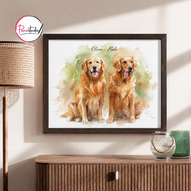 Custom Multiple Pet Watercolor Portrait From Photo, Personalized Dog and Cat Family Art, Pet Lover Gift, Custom Pet Wall Art