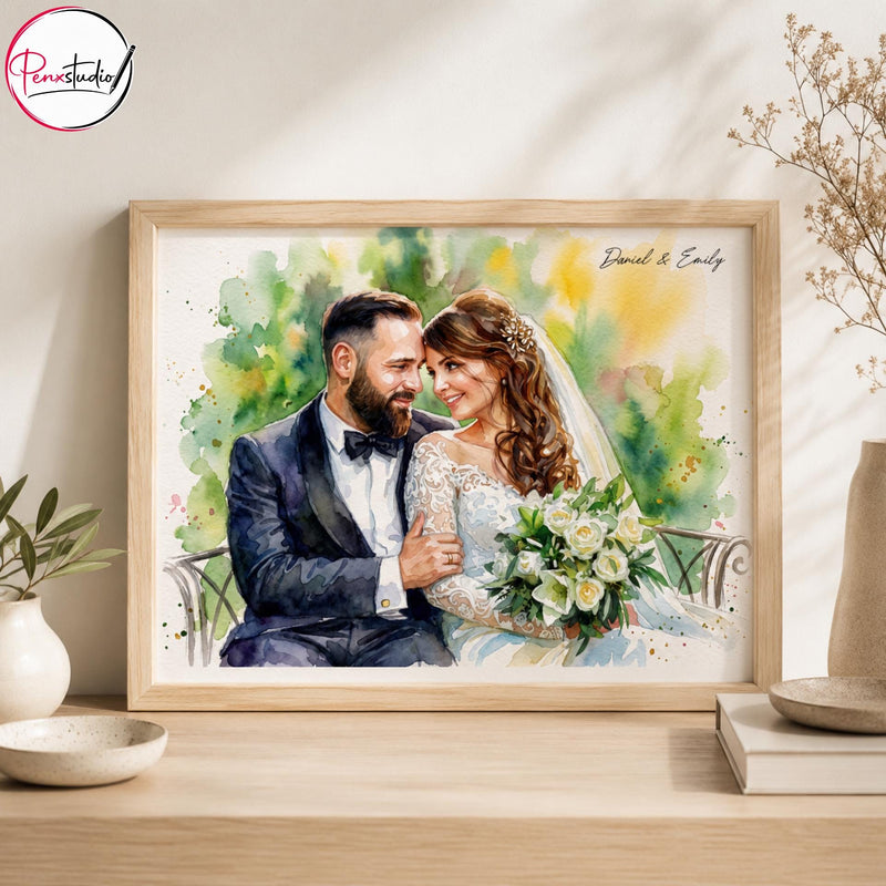 Custom Wedding Portrait From Photo, Watercolor Bride and Groom Painting, Personalized Wedding Gift, Bridal Party Art, Anniversary Keepsake