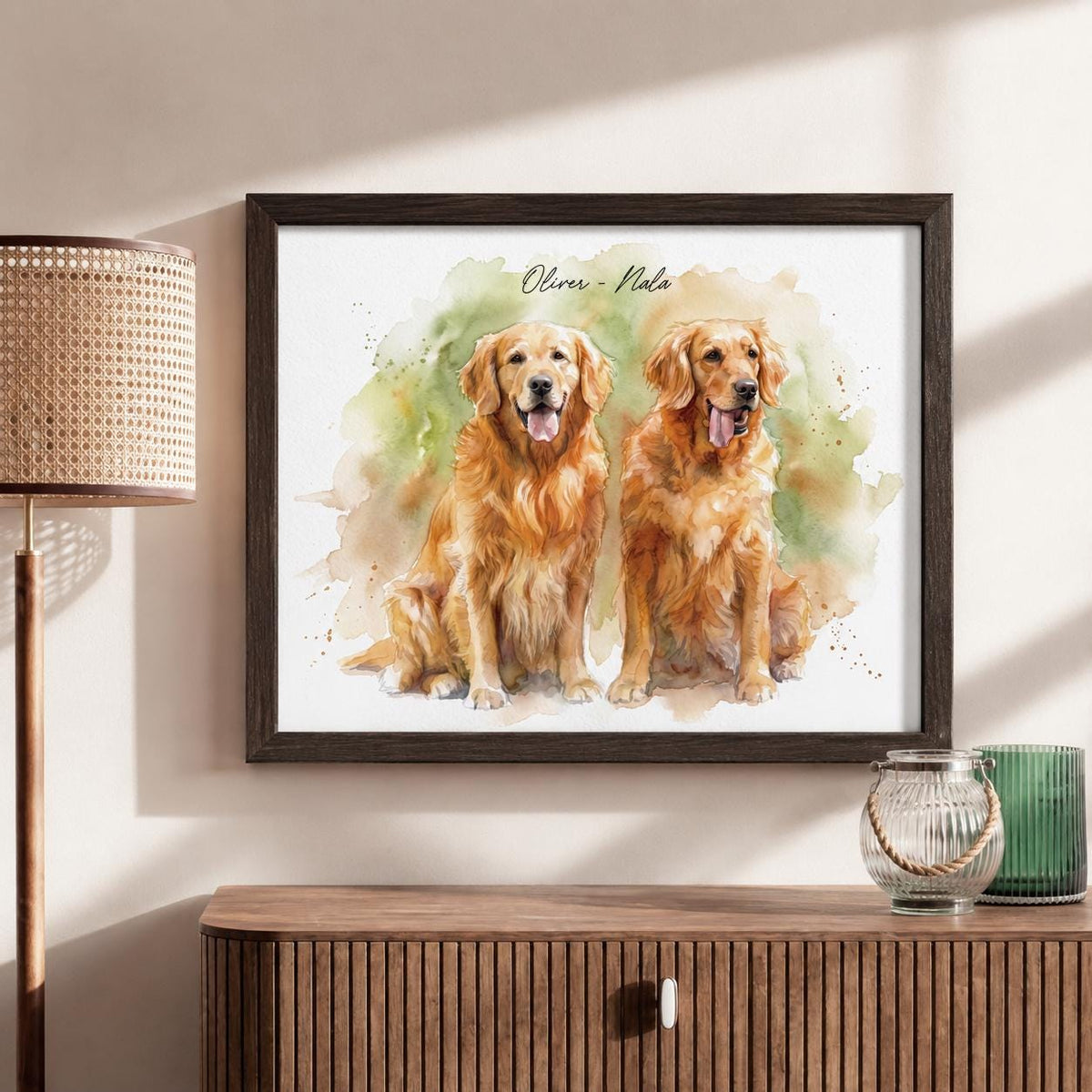 Custom Multiple Pet Watercolor Portrait From Photo, Personalized Dog and Cat Family Art, Pet Lover Gift, Custom Pet Wall Art