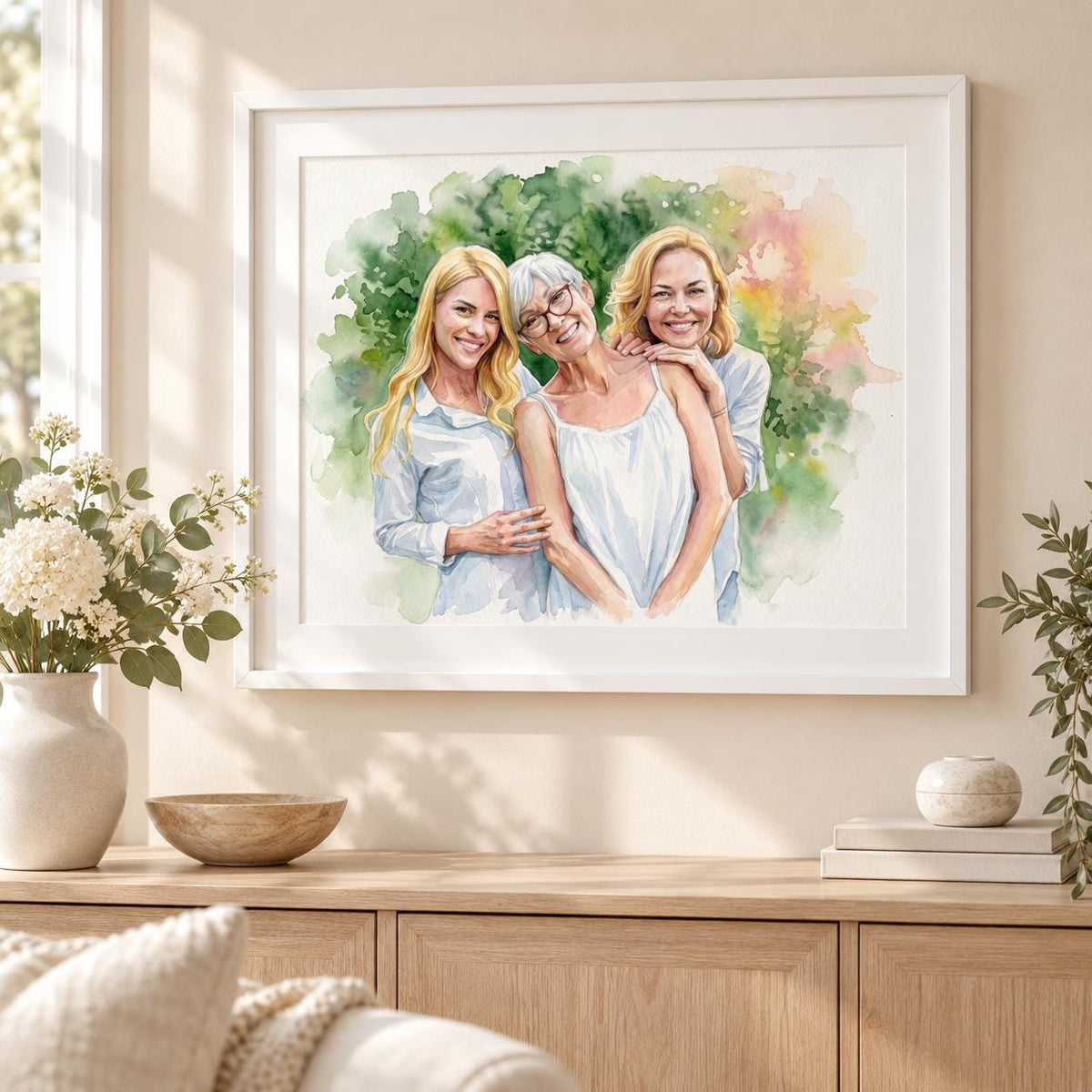 Custom Mom Watercolor Portrait From Photo, Personalized Mother and Children Gift, Mother’s Day Family Portrait, Grandma Keepsake