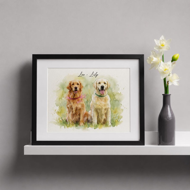 Custom Multiple Pet Watercolor Portrait From Photo, Personalized Dog and Cat Family Art, Pet Lover Gift, Custom Pet Wall Art