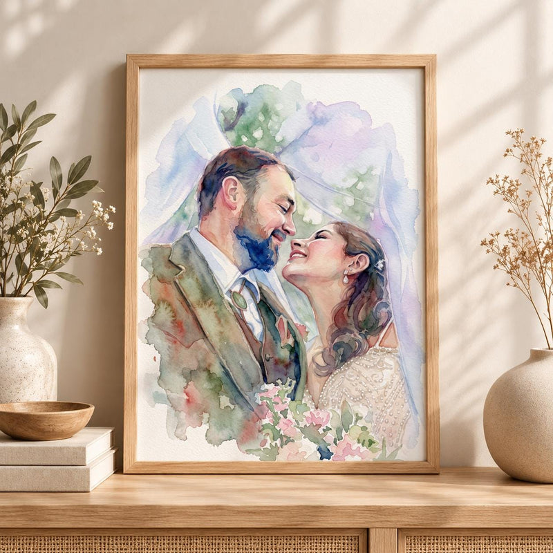 Custom Wedding Portrait From Photo, Watercolor Bride and Groom Painting, Personalized Wedding Gift, Bridal Party Art, Anniversary Keepsake