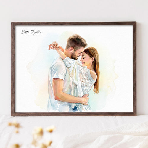 Custom Couple Watercolor Portrait From Photo, Personalized Boyfriend Girlfriend Gift, Love Story Painting, Couple Keepsake Wall Art