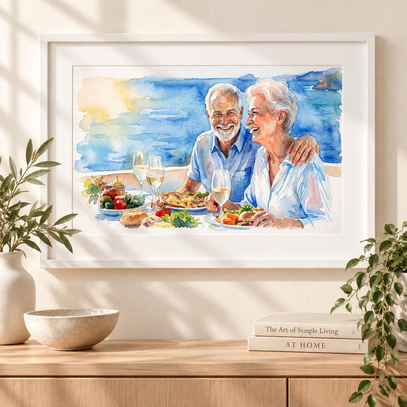 Custom Senior Couple Watercolor Portrait From Photo, Personalized Anniversary Gift for Parents, Grandparents Couple Wall Art