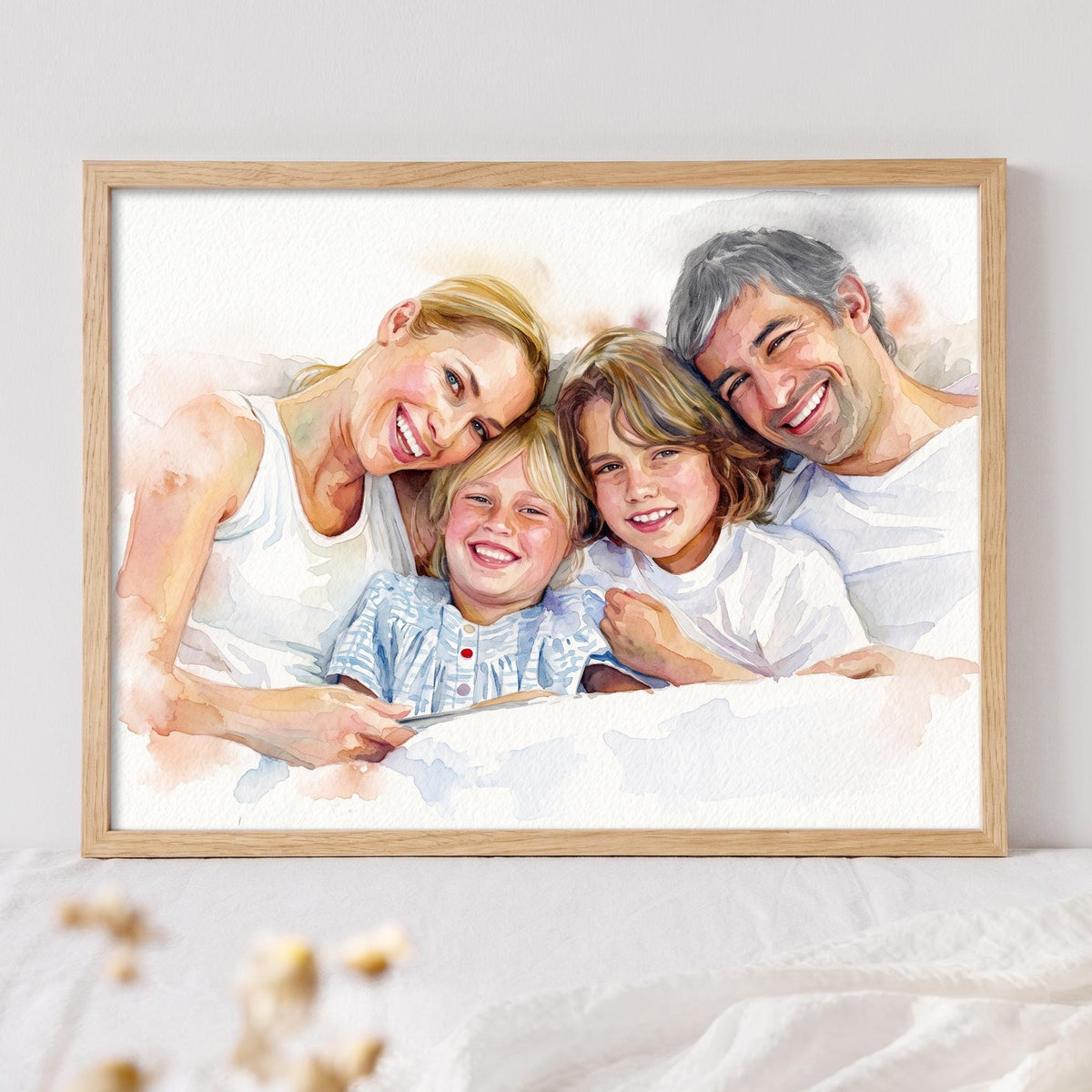 Custom Family Watercolor Portrait From Photo, Personalized Family Painting, Family Gift for Parents, Custom Family Wall Art