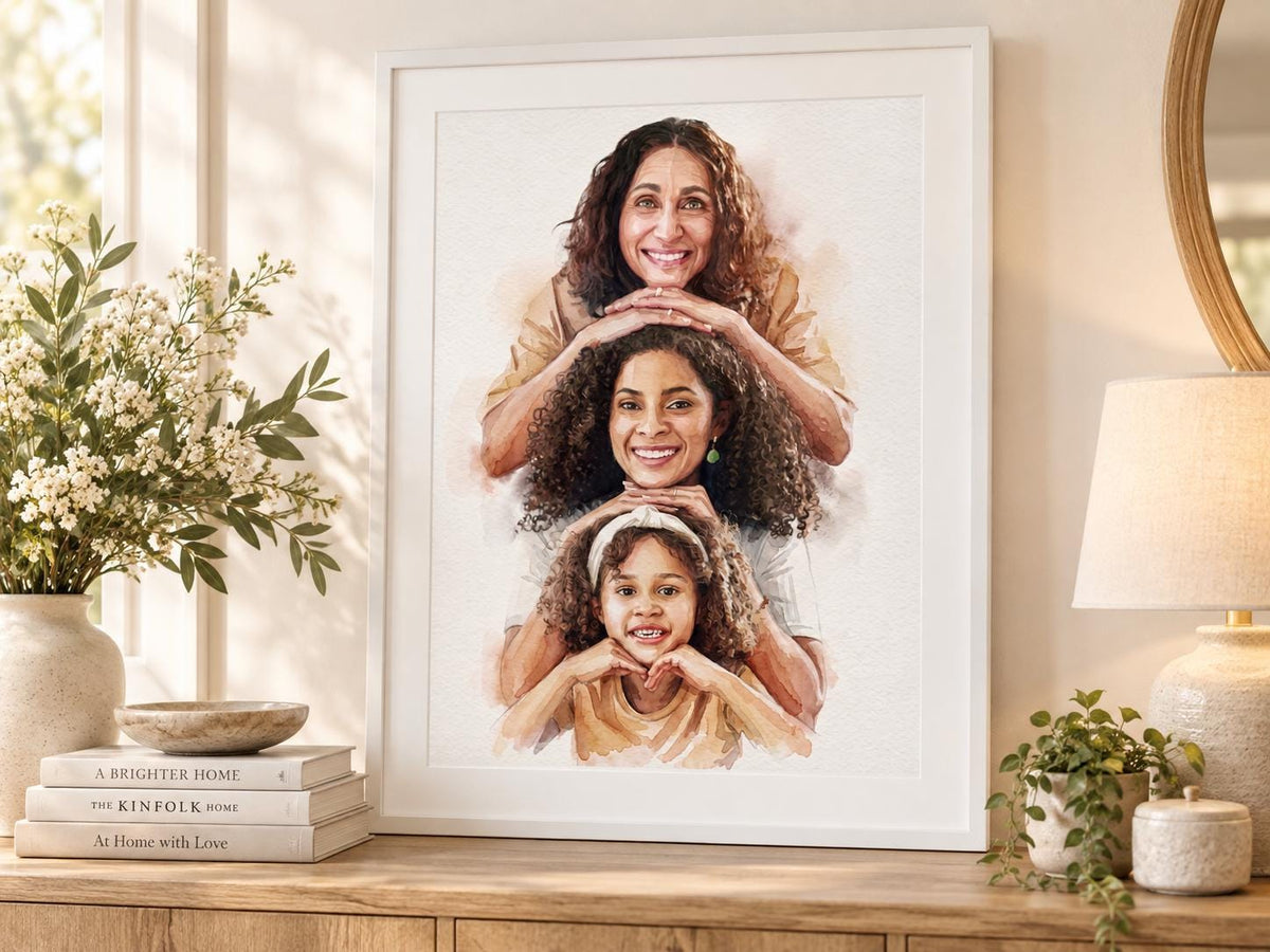 Custom Mom Watercolor Portrait From Photo, Personalized Mother and Children Gift, Mother’s Day Family Portrait, Grandma Keepsake