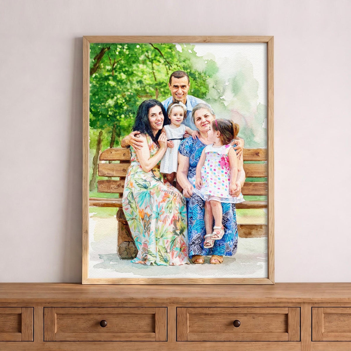 Custom Family Watercolor Portrait From Photo, Personalized Family Painting, Family Gift for Parents, Custom Family Wall Art