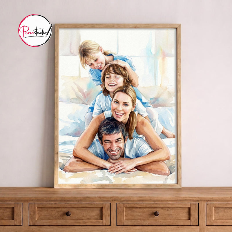 Custom Family Watercolor Portrait From Photo, Personalized Family Painting, Family Gift for Parents, Custom Family Wall Art