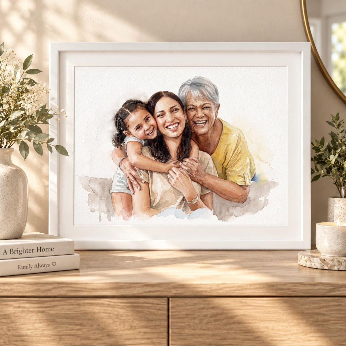 Custom Mom Watercolor Portrait From Photo, Personalized Mother and Children Gift, Mother’s Day Family Portrait, Grandma Keepsake