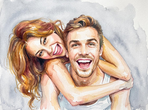 Custom Couple Portrait From Photo, Watercolor Couple Painting, Personalized Anniversary Gift, Engagement Gift, Romantic Couple Wall Art
