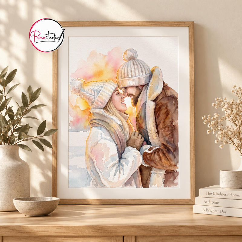Custom Couple Watercolor Portrait From Photo, Personalized Boyfriend Girlfriend Gift, Love Story Painting, Couple Keepsake Wall Art